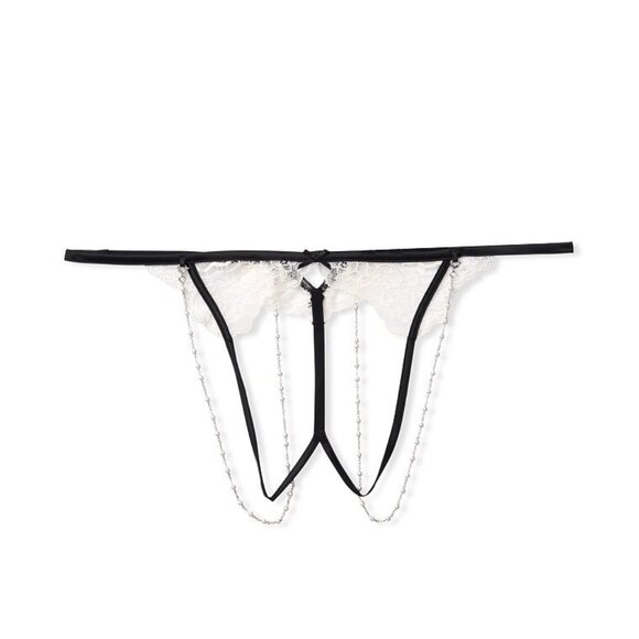 Lace and Pearl Strand Crotchless V String Panty Open Back Victorias Secret - Picture 4 of 10